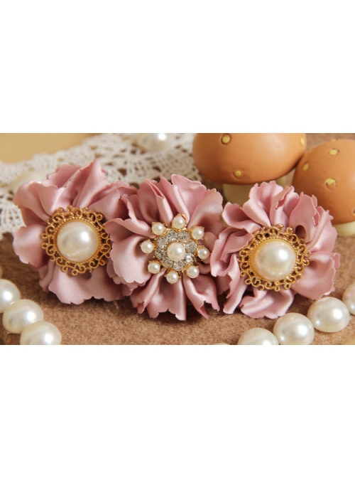 Palace Handmade Retro Fashion Female Pink Flower Fabric White Pearl Hairpin