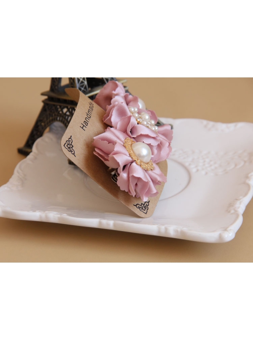 Palace Handmade Retro Fashion Female Pink Flower Fabric White Pearl Hairpin