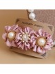 Palace Handmade Retro Fashion Female Pink Flower Fabric White Pearl Hairpin