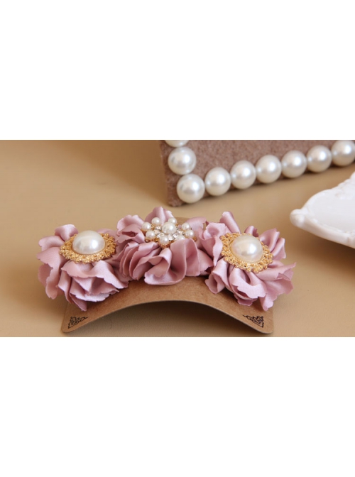 Palace Handmade Retro Fashion Female Pink Flower Fabric White Pearl Hairpin