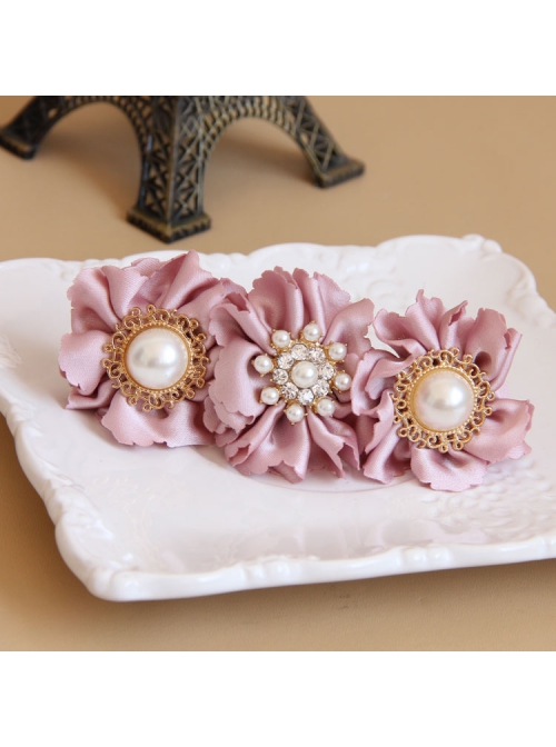 Palace Handmade Retro Fashion Female Pink Flower Fabric White Pearl Hairpin