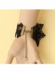 Gothic Fashion Black Retro Lace Red Rose Flower Bracelet With Ring One Chain