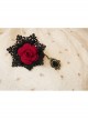 Gothic Fashion Black Retro Lace Red Rose Flower Bracelet With Ring One Chain