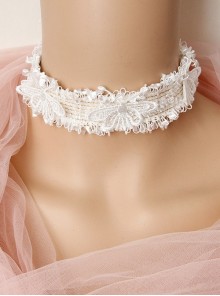 Lolita Fashion Palace Individuality White Lace Butterfly Velvet Rope Short Necklace