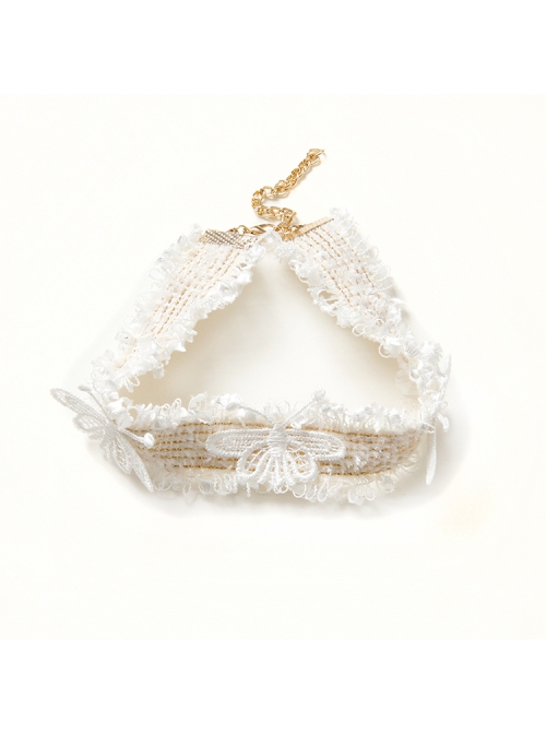 Lolita Fashion Palace Individuality White Lace Butterfly Velvet Rope Short Necklace