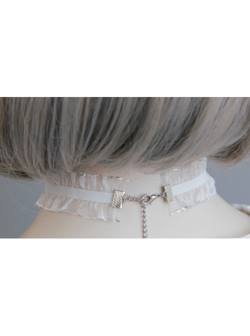 Fashion Personality Pink Bow Lolita Girly Cute White Gauze Elastic Short Necklace