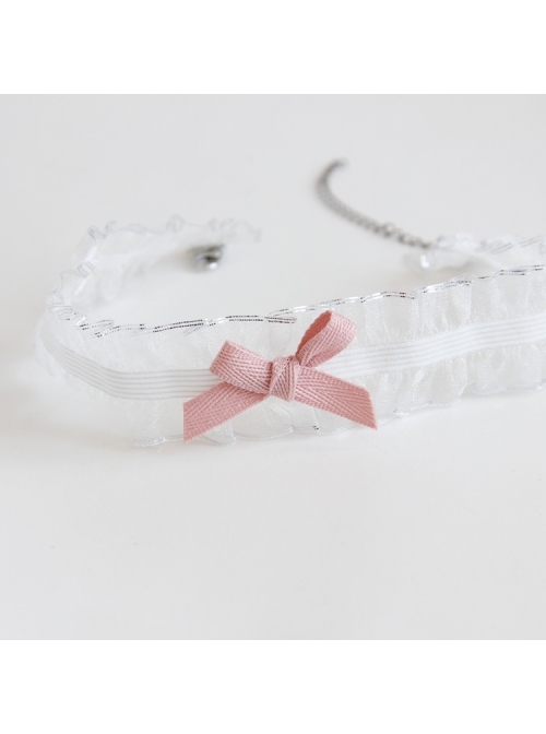 Fashion Personality Pink Bow Lolita Girly Cute White Gauze Elastic Short Necklace