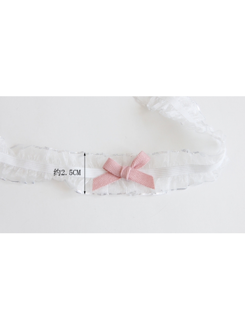 Fashion Personality Pink Bow Lolita Girly Cute White Gauze Elastic Short Necklace