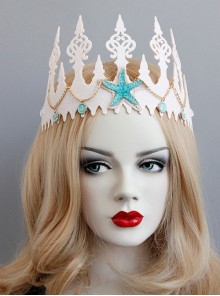 Fashion Blue Starfish Creative Seaside Queen White Crown Show Hair Band
