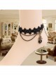 Gothic Palace Retro Black Lace Gemstone Peach Heart Female Anklet