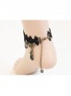 Gothic Palace Retro Black Lace Gemstone Peach Heart Female Anklet