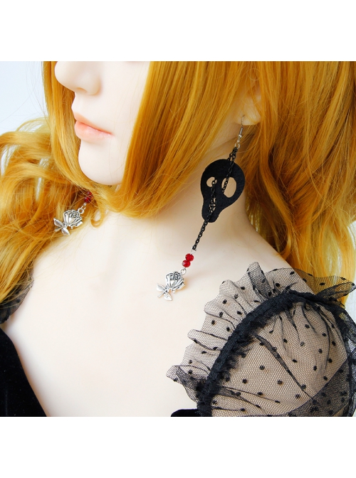 Cool Retro Fashion Gothic Halloween Masquerade Party Rose Black Skull Female Long Earrings