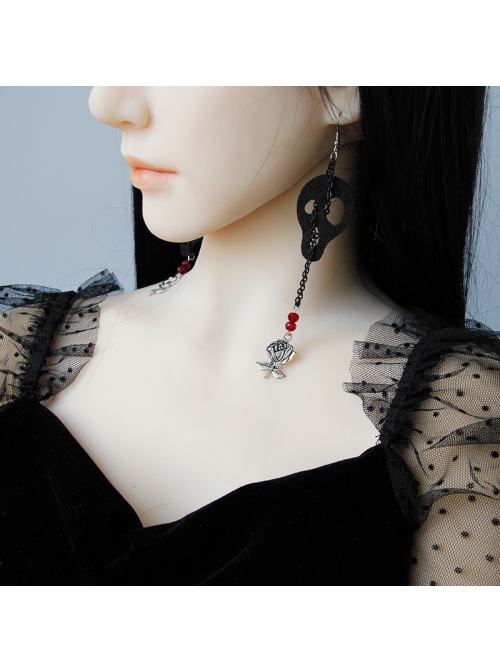 Cool Retro Fashion Gothic Halloween Masquerade Party Rose Black Skull Female Long Earrings