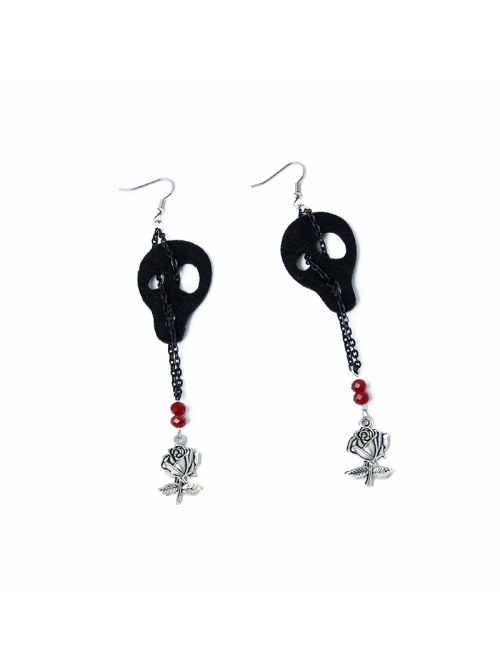Cool Retro Fashion Gothic Halloween Masquerade Party Rose Black Skull Female Long Earrings
