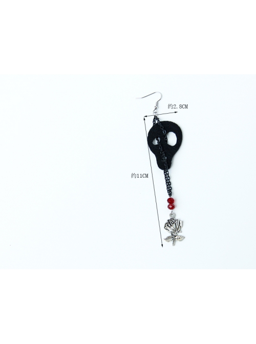 Cool Retro Fashion Gothic Halloween Masquerade Party Rose Black Skull Female Long Earrings