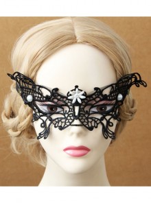 Goth Fashion Retro Prom Sexy Black Lace Butterfly Flowers Half Face Mask