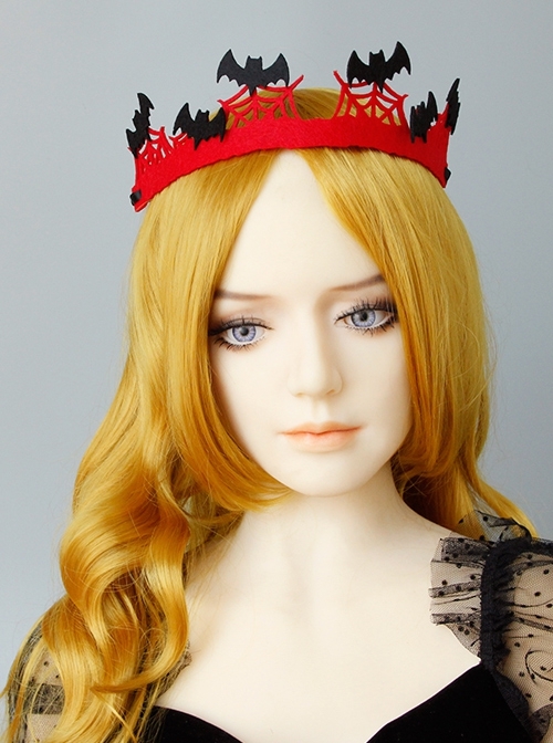 Retro Fashion Red Spider Web Black Bat Diadem Queen Birthday Halloween Headband