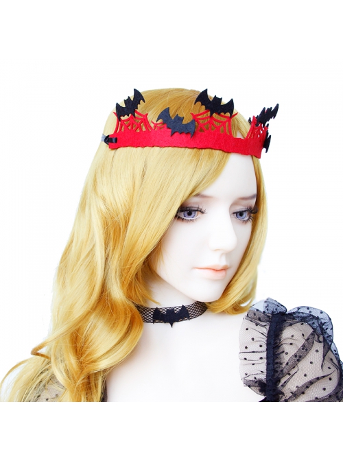 Retro Fashion Red Spider Web Black Bat Diadem Queen Birthday Halloween Headband