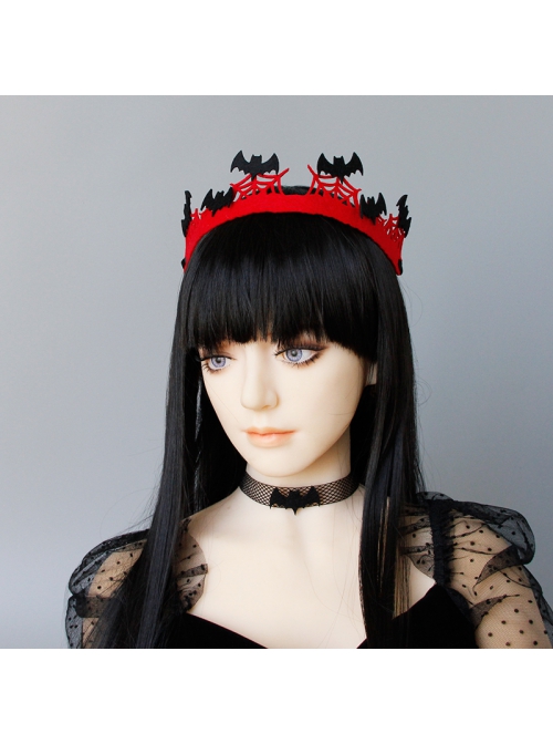 Retro Fashion Red Spider Web Black Bat Diadem Queen Birthday Halloween Headband