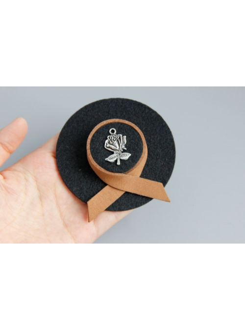 Casual Creative Suit Retro Fabric Female Rose Black Top Hat Brooch