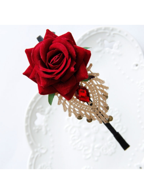 Fashion Retro Handmade Halloween Christmas Red Roses White Lace Bells Headband