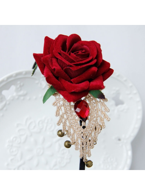Fashion Retro Handmade Halloween Christmas Red Roses White Lace Bells Headband