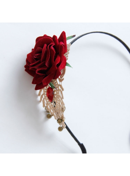 Fashion Retro Handmade Halloween Christmas Red Roses White Lace Bells Headband