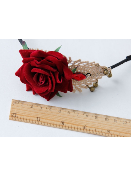 Fashion Retro Handmade Halloween Christmas Red Roses White Lace Bells Headband