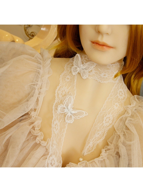 Fashion Retro Palace Lolita White Butterfly Lace Long Necklace