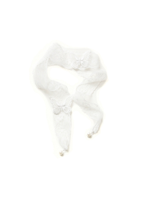 Fashion Retro Palace Lolita White Butterfly Lace Long Necklace