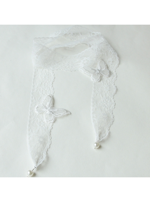 Fashion Retro Palace Lolita White Butterfly Lace Long Necklace