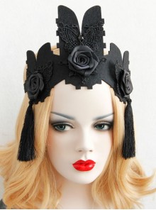 Gothic Fashion Black Lace Butterfly Flowers Baroque Retro Female King Crown Headband