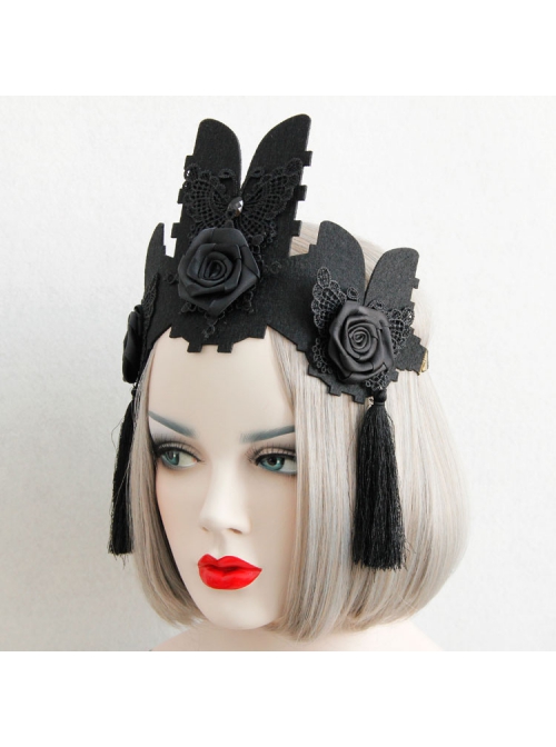 Gothic Fashion Black Lace Butterfly Flowers Baroque Retro Female King Crown Headband
