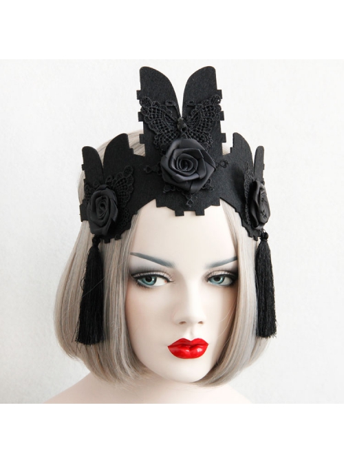 Gothic Fashion Black Lace Butterfly Flowers Baroque Retro Female King Crown Headband