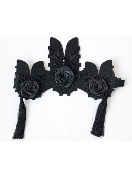 Gothic Fashion Black Lace Butterfly Flowers Baroque Retro Female King Crown Headband