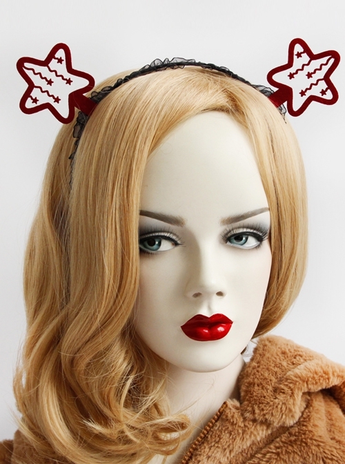 Fashion Burgundy Stars Black Lace Playground Christmas Halloween Party Show Personality Headband