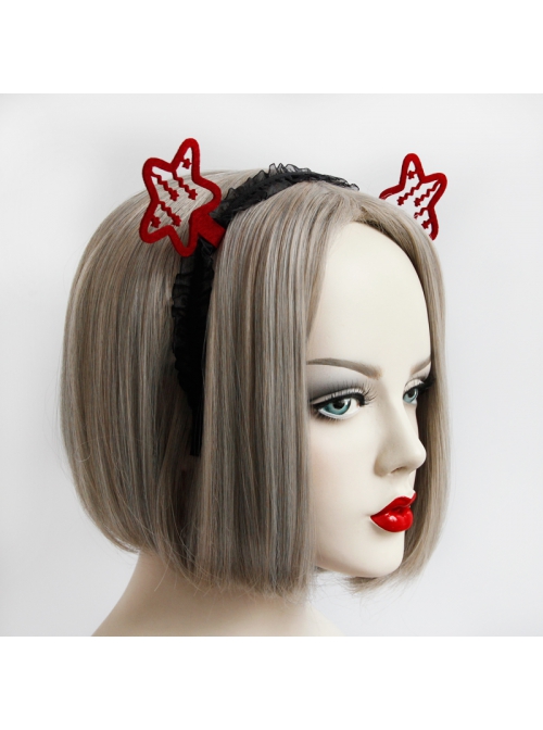 Fashion Burgundy Stars Black Lace Playground Christmas Halloween Party Show Personality Headband