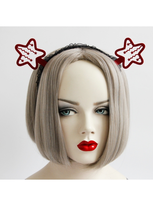 Fashion Burgundy Stars Black Lace Playground Christmas Halloween Party Show Personality Headband