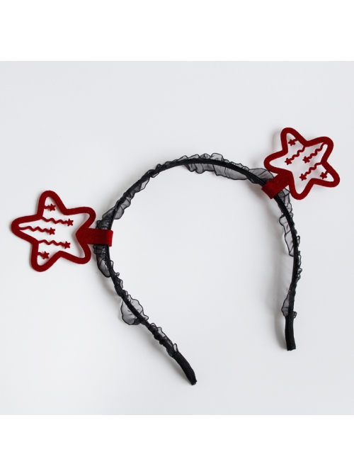 Fashion Burgundy Stars Black Lace Playground Christmas Halloween Party Show Personality Headband