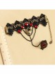Gothic Retro Fashion Black Lace Ruby Vampire Love Bracelet With Ring One Chain