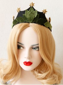 Fashion Christmas Irish Festival Queen Bride Crown Party Stars Green Leaves Flannel Hairband