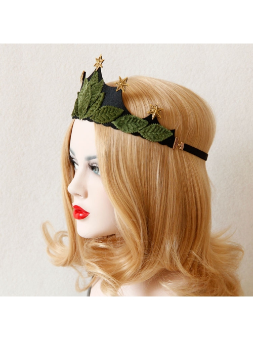 Fashion Christmas Irish Festival Queen Bride Crown Party Stars Green Leaves Flannel Hairband