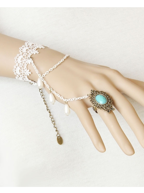 Fashion White Lace Pearl Sapphire Retro Birthday Bride Bridesmaid Wedding Bracelet