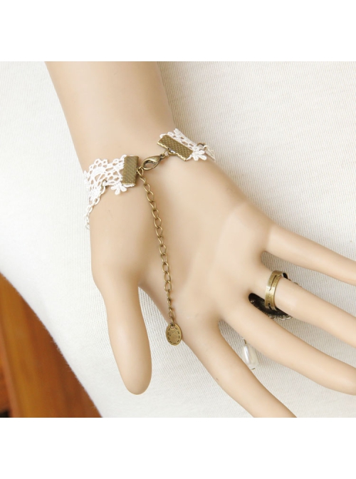 Fashion White Lace Pearl Sapphire Retro Birthday Bride Bridesmaid Wedding Bracelet
