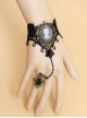 Retro Fashion Gothic Handmade Black Lace Pearl Beauty Portrait Female Bracelet With Ring One Chain