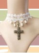 Baroque Fashion Personality Cross White Lace Pearl Religious Bride Gown Wedding Necklace