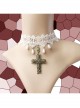 Baroque Fashion Personality Cross White Lace Pearl Religious Bride Gown Wedding Necklace