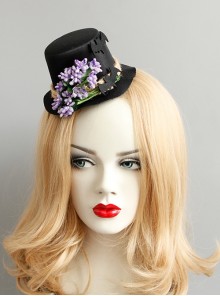 Fashion Retro Halloween Purple Flowers Black Bat Show Adult Male Female Party Prom Top Hat Hairpin