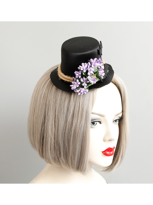 Fashion Retro Halloween Purple Flowers Black Bat Show Adult Male Female Party Prom Top Hat Hairpin