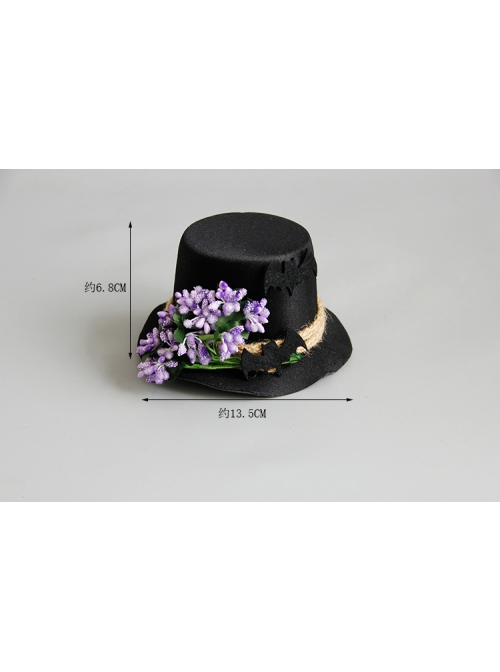 Fashion Retro Halloween Purple Flowers Black Bat Show Adult Male Female Party Prom Top Hat Hairpin